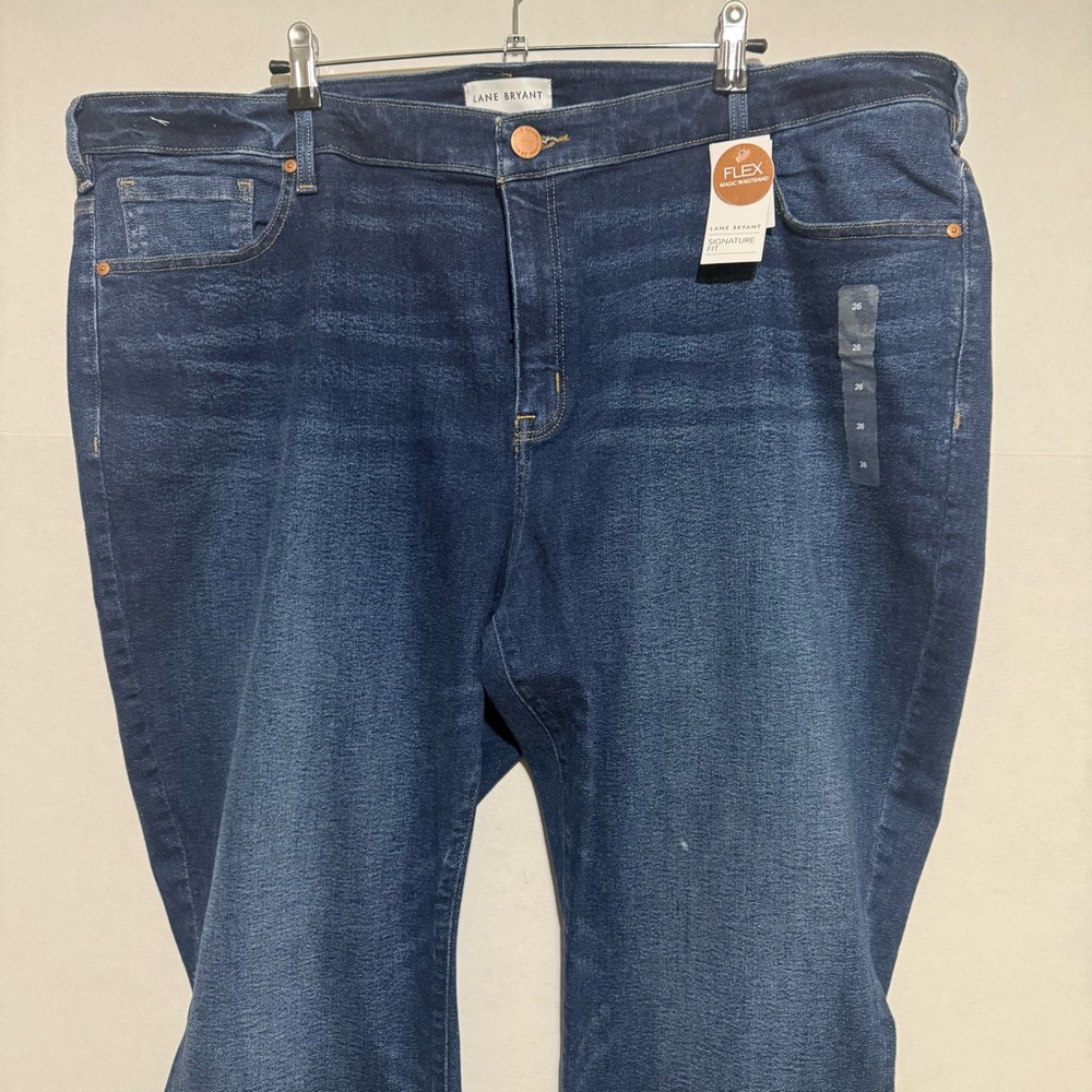 Lane Bryant Blue Straight Leg Jeans mid rise skinny flex waist band SZ-26 new